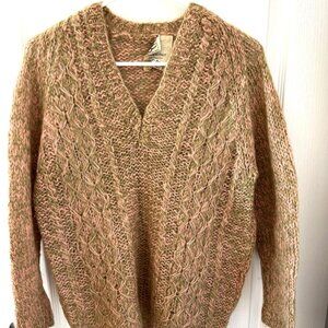 Vintage Wool Mohair 60's Pink & Green Marled Hand Knit Made Italian Sweater 38